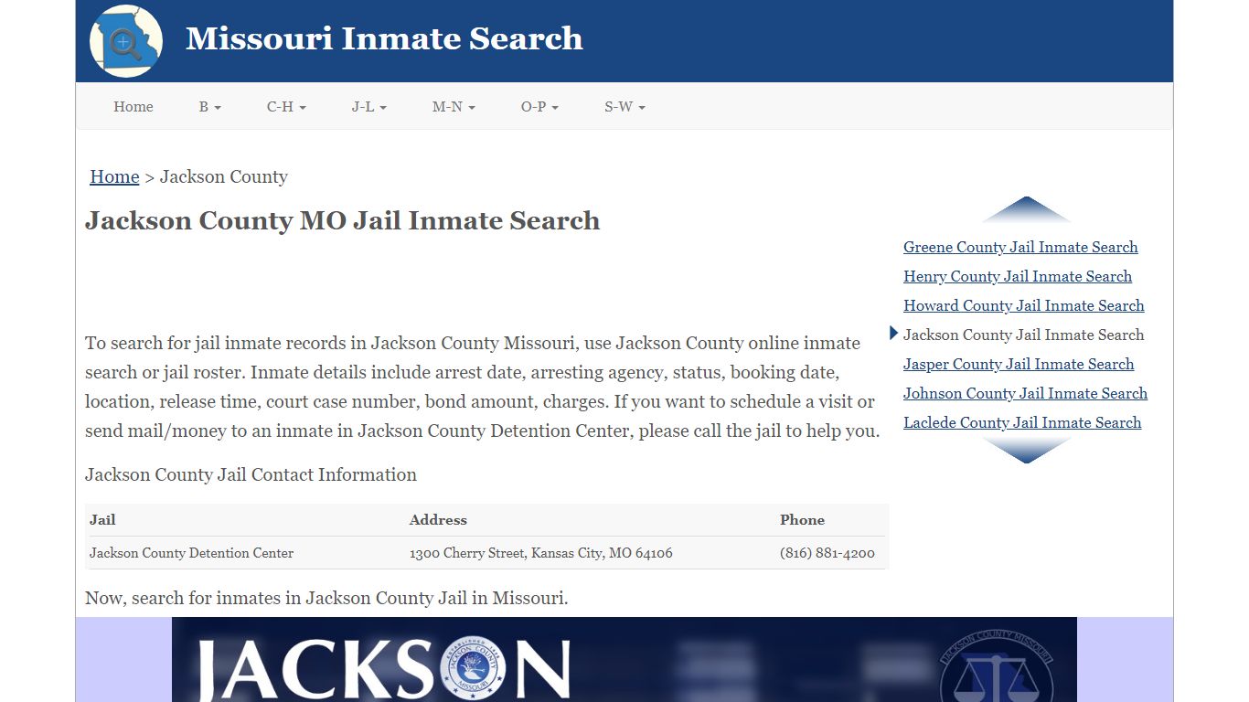 Jackson County MO Jail Inmate Search